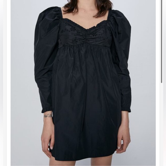 Zara | Dresses | Zara Black Embroidered Mini Dress | Poshmark